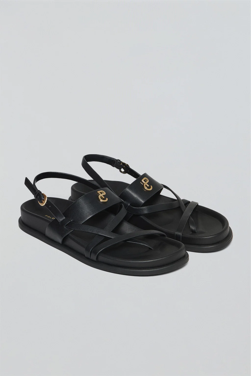 Black strappy bio-style sandals Allegra with metallic detail - Image 2