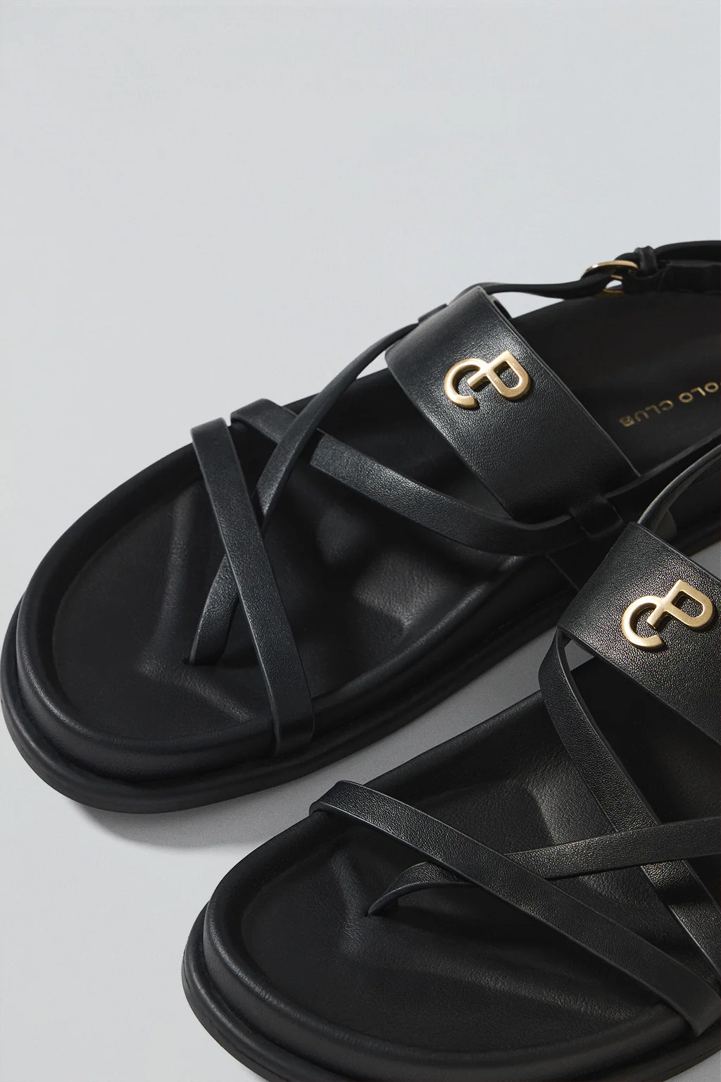 Black strappy bio-style sandals Allegra with metallic detail - Image 3