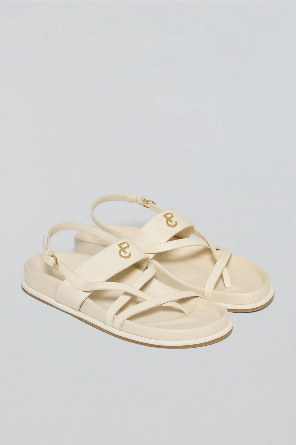 Beige strappy bio-style sandals Allegra with metallic detail - Image 2