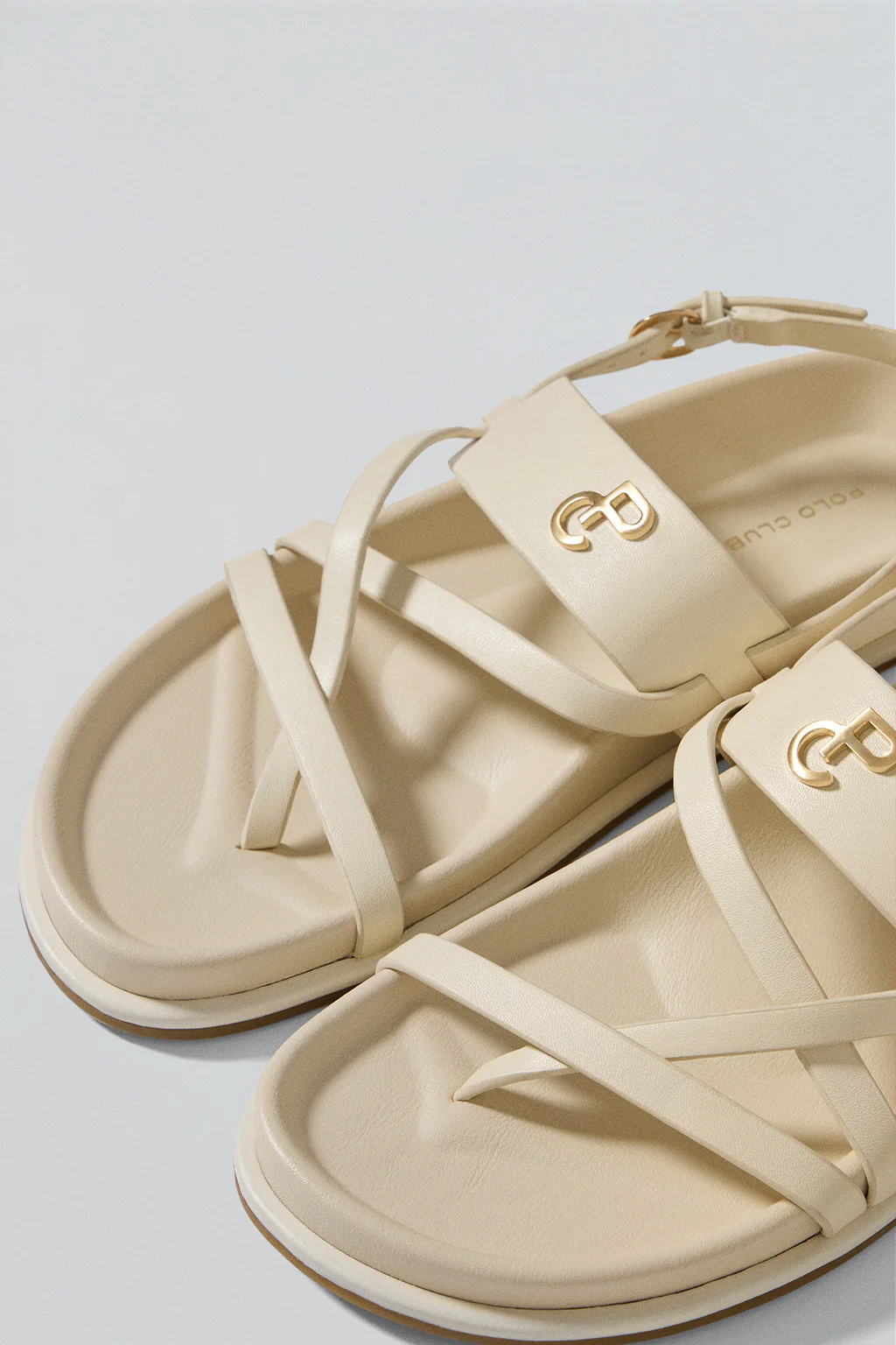 Beige strappy bio-style sandals Allegra with metallic detail - Image 3