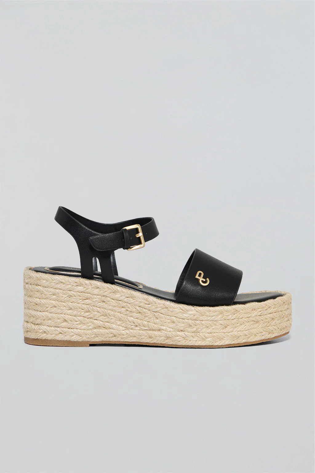 Black jute wedge sandals Aurora with metallic detail