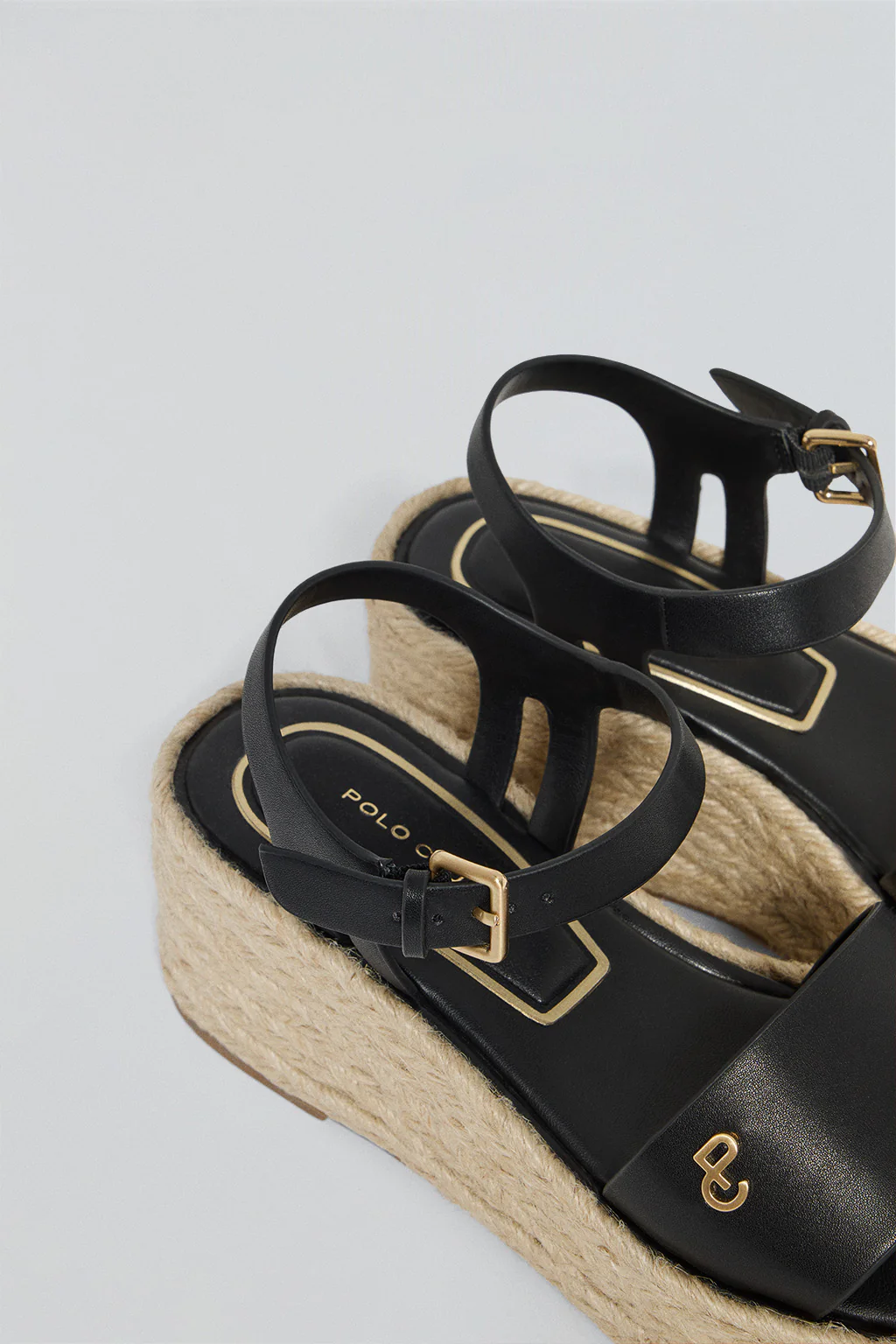 Black jute wedge sandals Aurora with metallic detail - Image 4