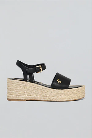 Black jute wedge sandals Aurora with metallic detail - Image 6