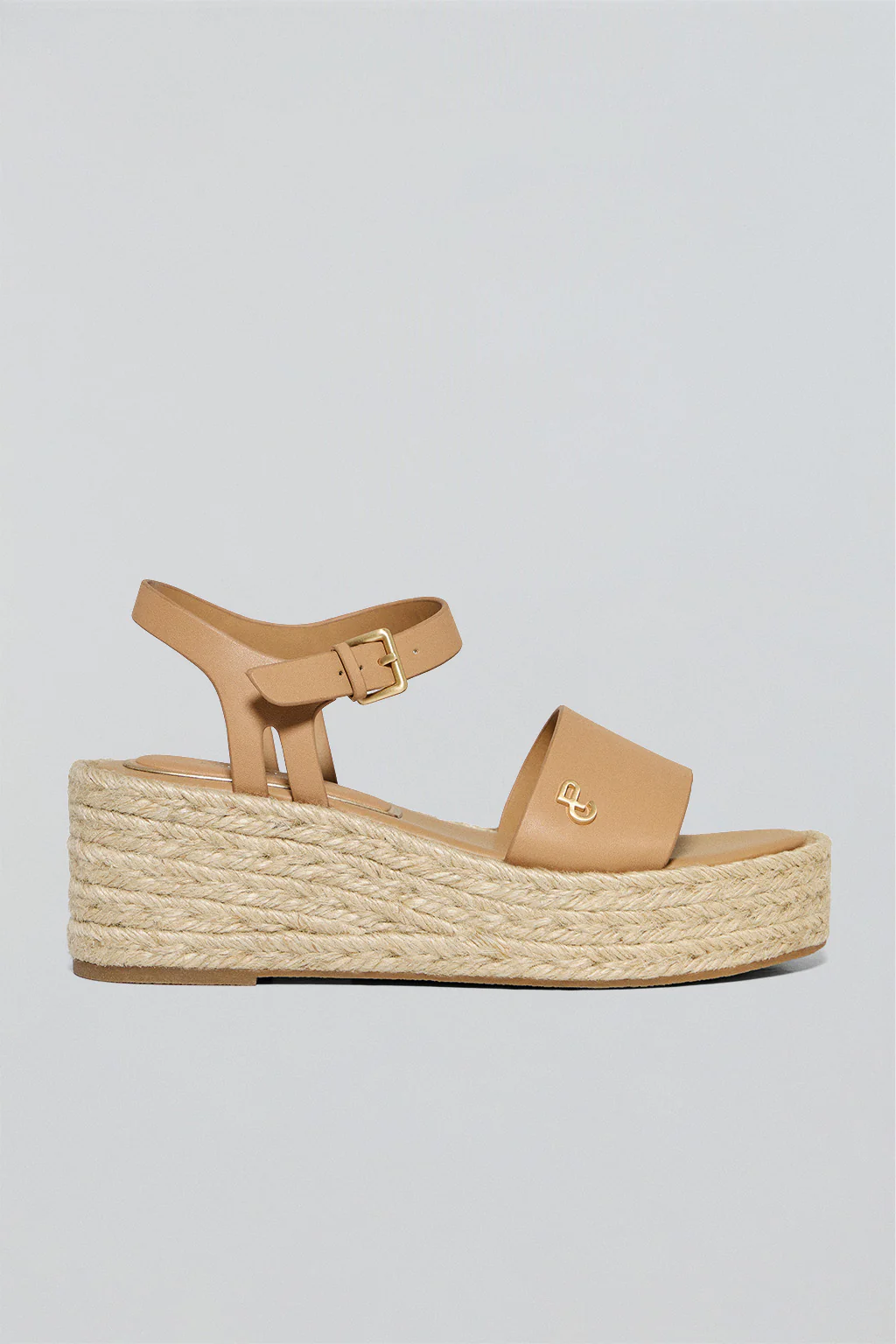 Taupe jute wedge sandals Aurora with metallic detail - Image 5