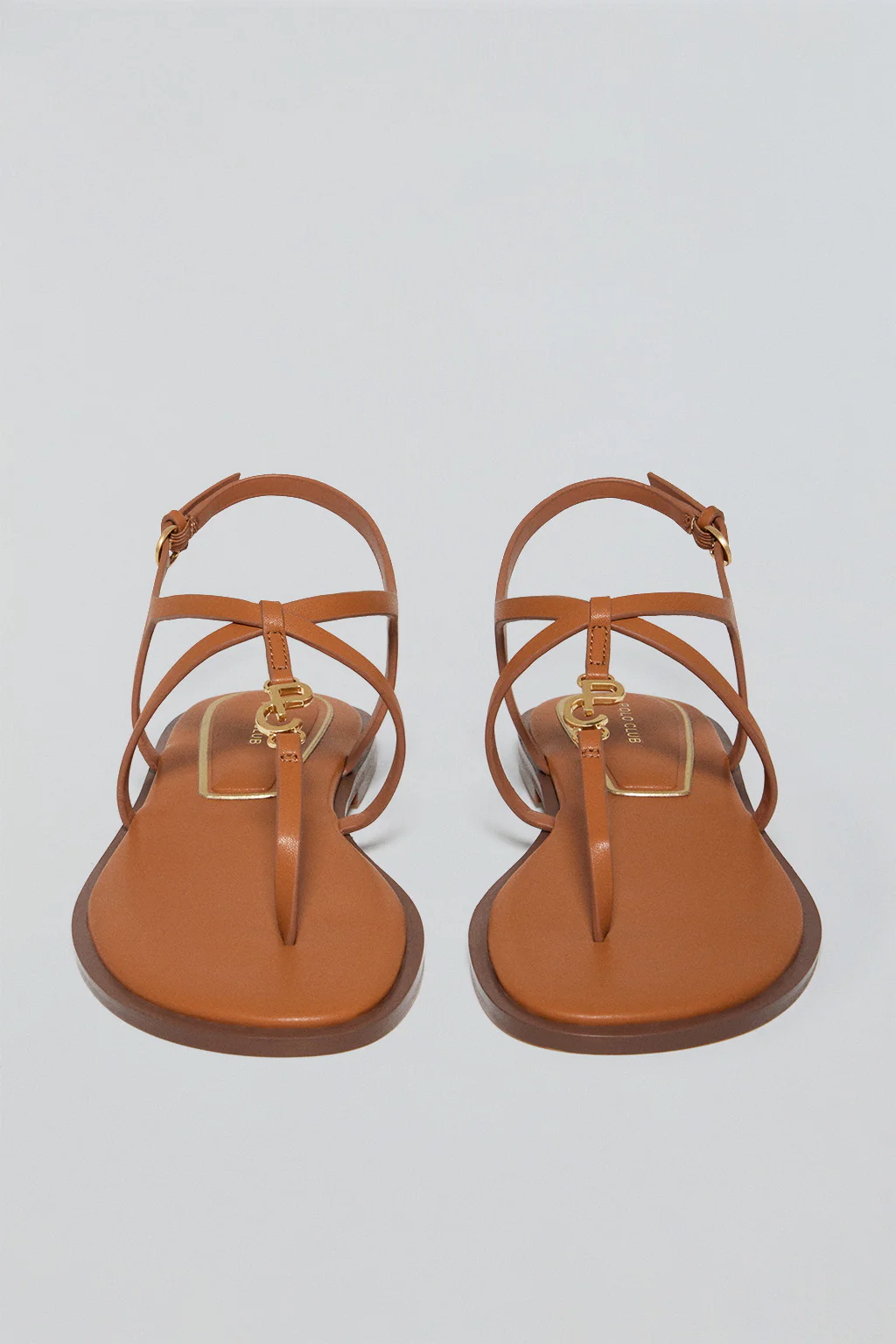 Brown strappy sandal Bianca with metallic detail - Image 3