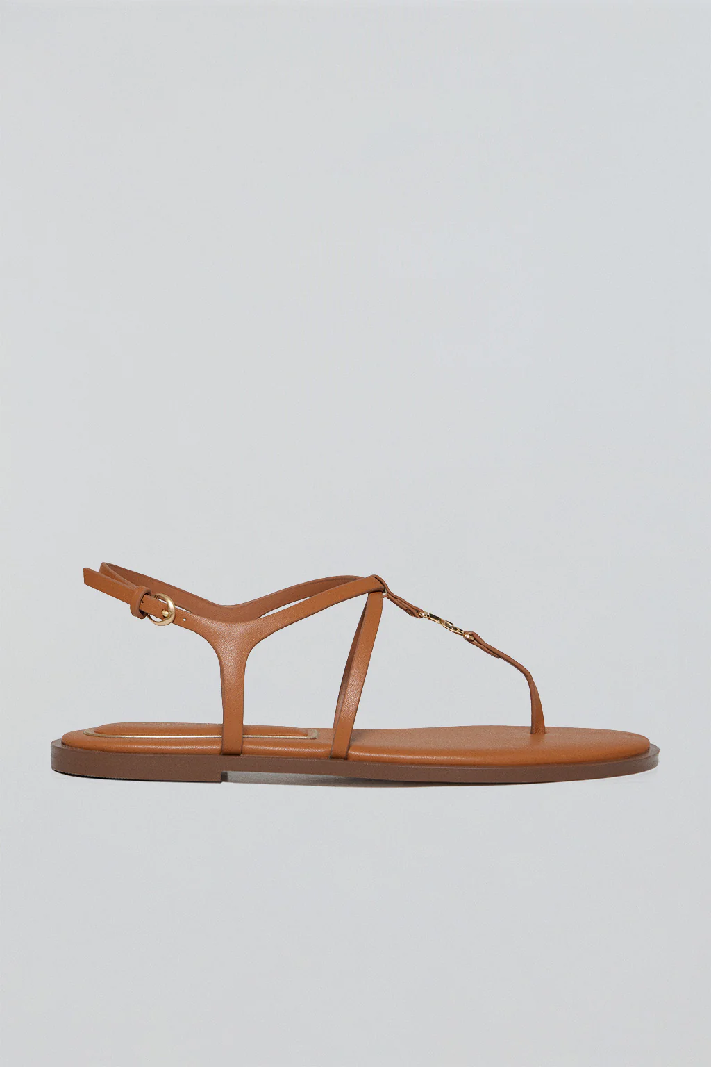 Brown strappy sandal Bianca with metallic detail - Image 5