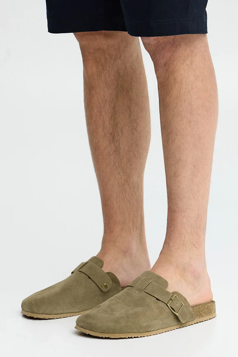 Stone-grey suede bio clog Buck with Polo Club logo - Image 2