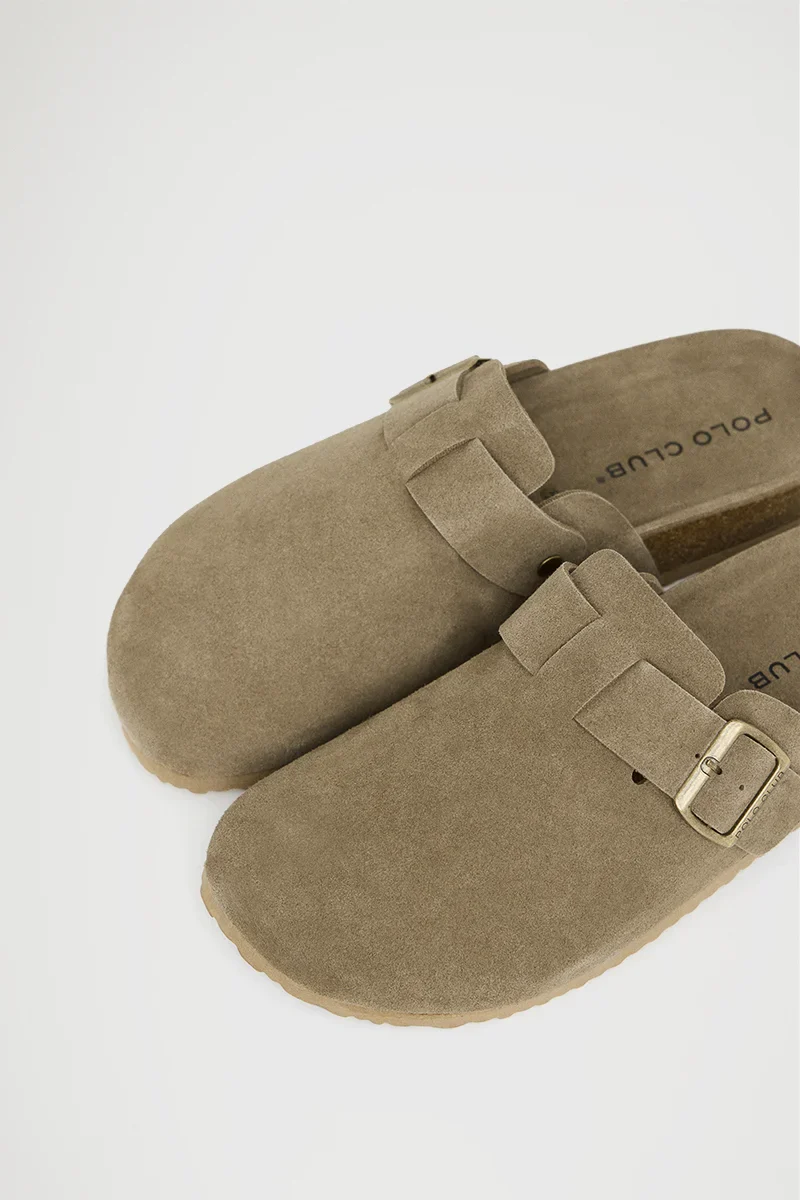 Stone-grey suede bio clog Buck with Polo Club logo - Image 4