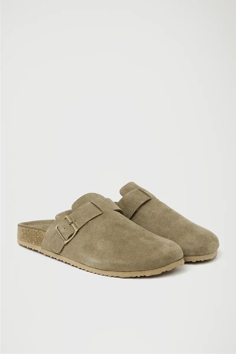 Stone-grey suede bio clog Buck with Polo Club logo - Image 5