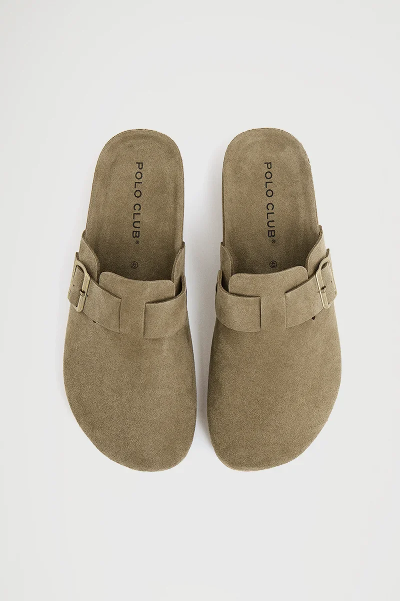 Stone-grey suede bio clog Buck with Polo Club logo - Image 6