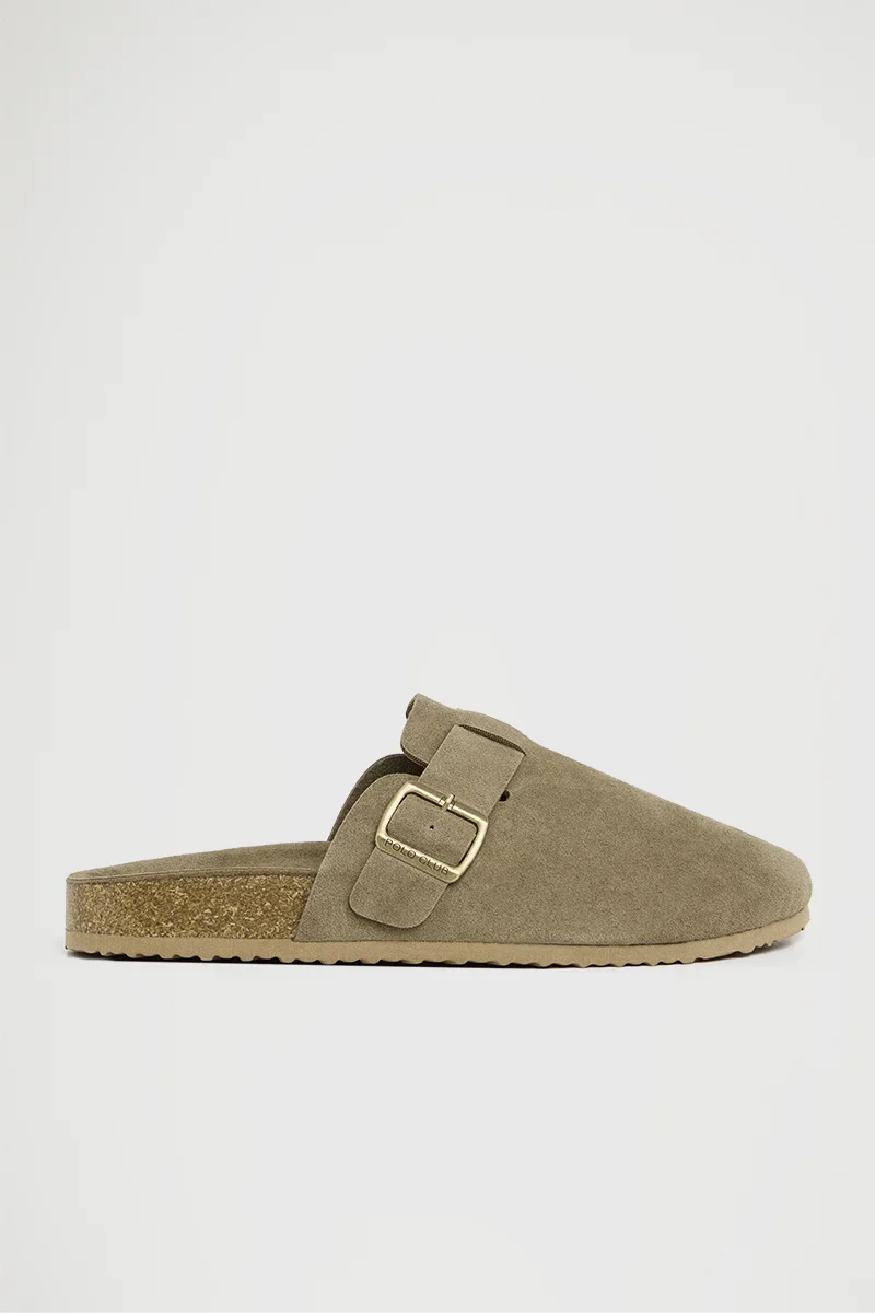 Stone-grey suede bio clog Buck with Polo Club logo - Image 8