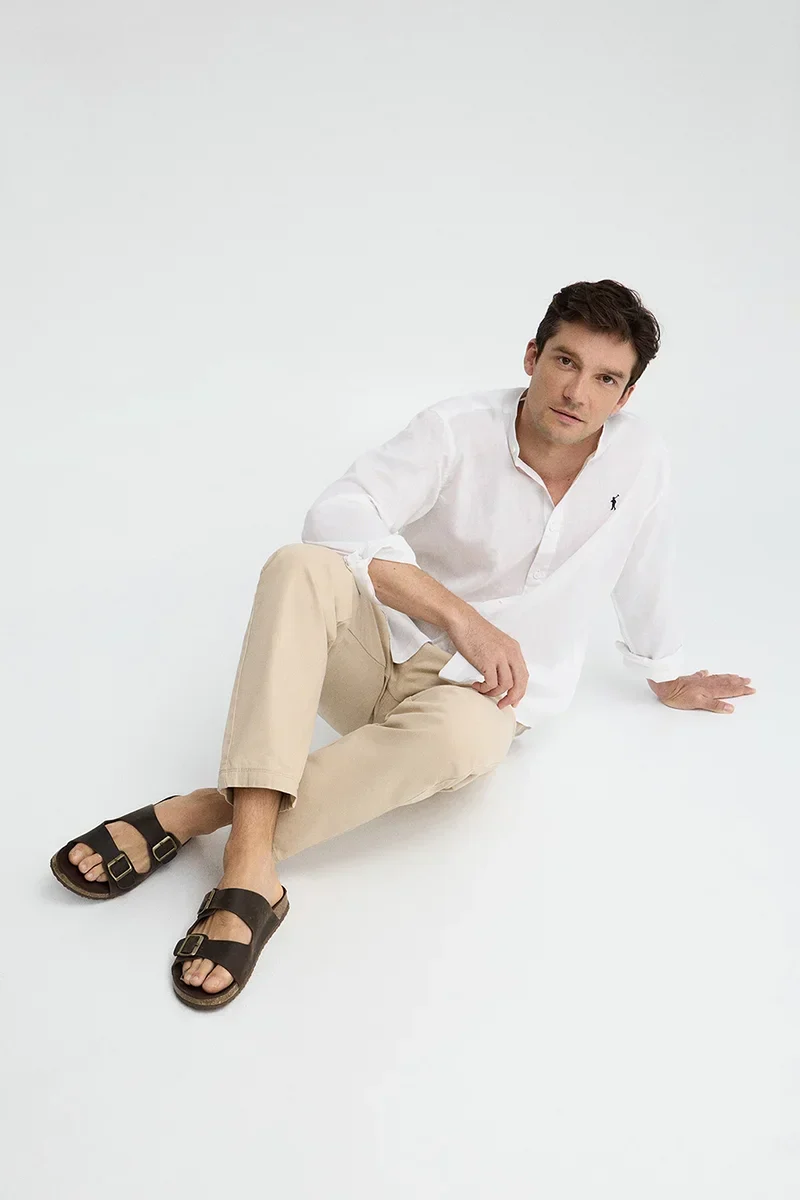 Brown leather bio sandal Keat with buckles and Polo Club logo