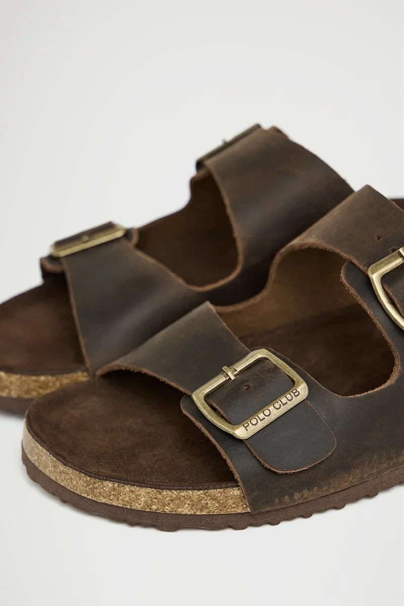 Brown leather bio sandal Keat with buckles and Polo Club logo - Image 7