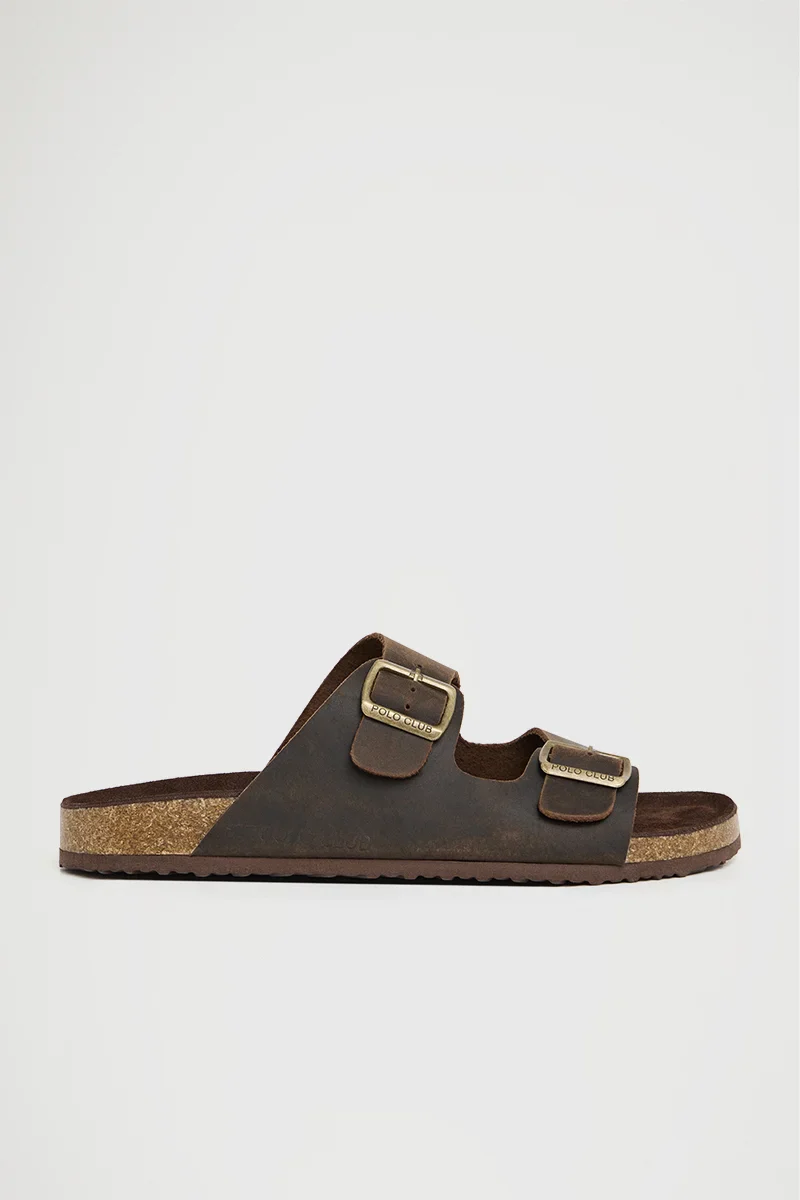 Brown leather bio sandal Keat with buckles and Polo Club logo - Image 8