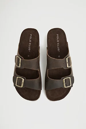 Brown leather bio sandal Keat with buckles and Polo Club logo - Image 9