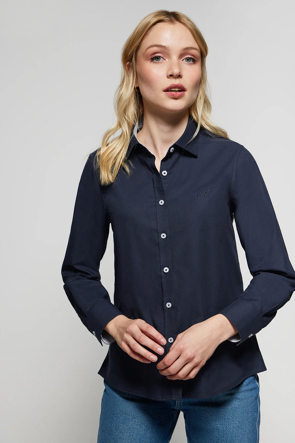 Navy-blue Oxford shirt with embroidered logo - Image 3
