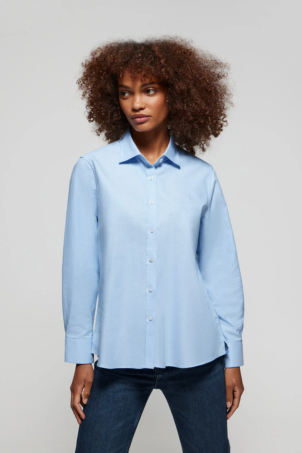 Sky-blue Oxford shirt with embroidered logo - Image 3