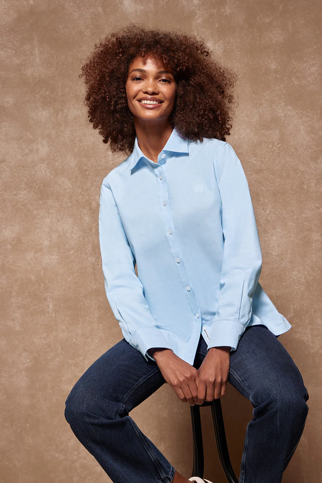 Sky-blue Oxford shirt with embroidered logo - Image 4
