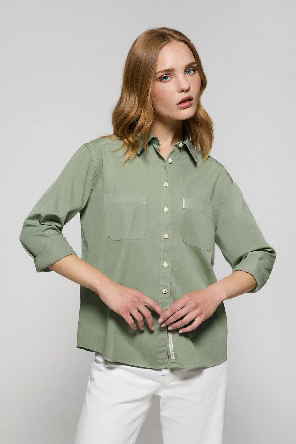 Green loose-fit shirt with pockets and Polo Club detail
