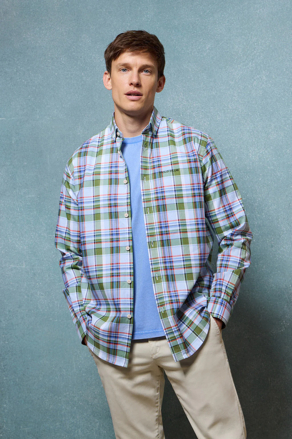 Checked shirt in green hues with Polo Club logo