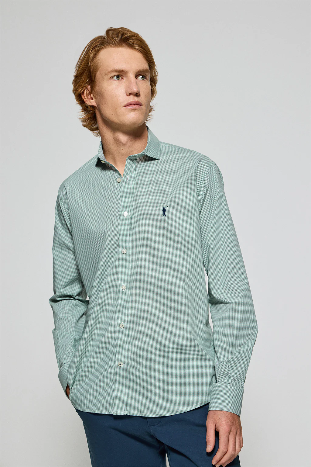 Green vichy-check shirt Arizona with Rigby Go embroidered logo