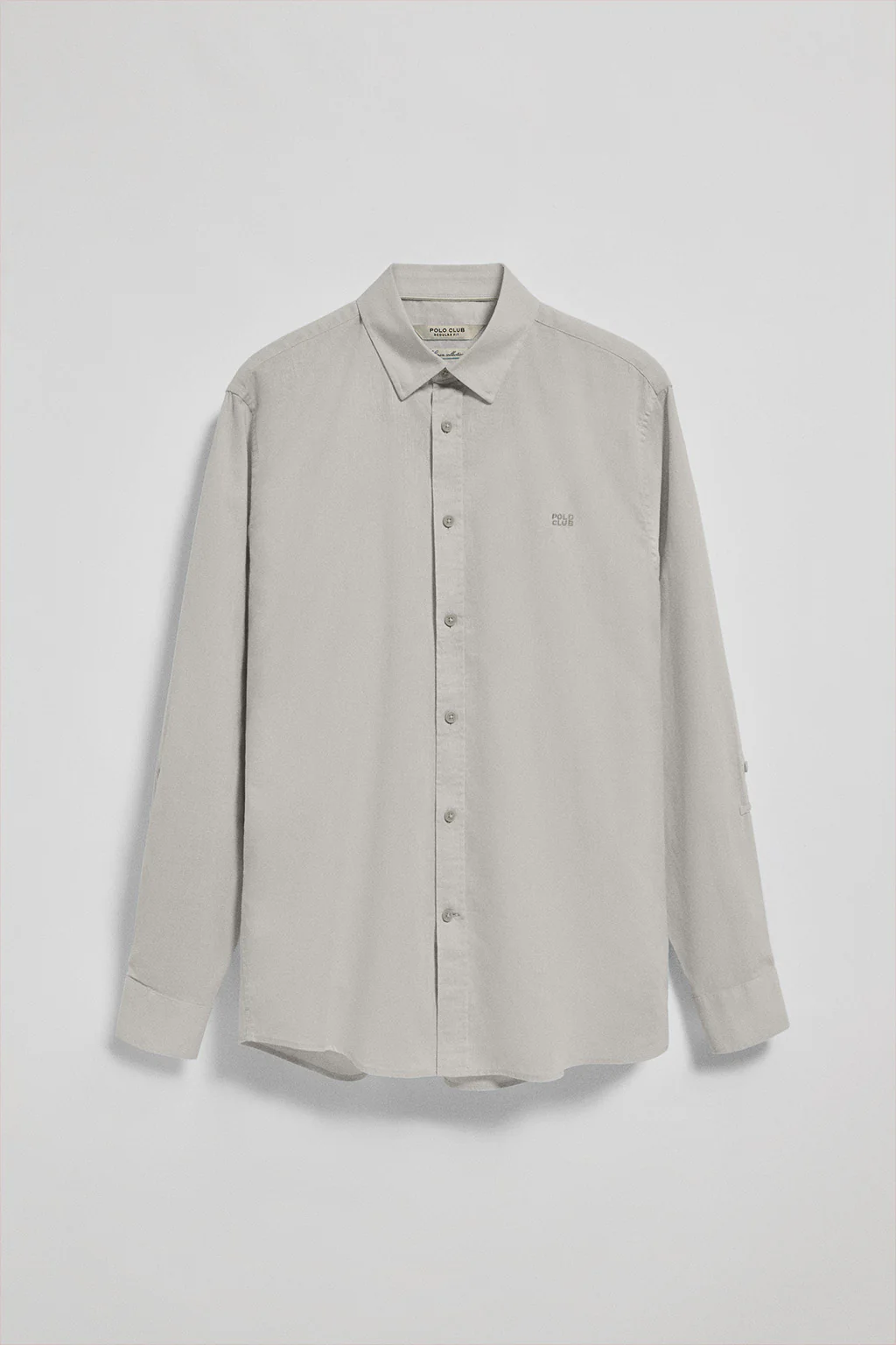 Grey regular-fit shirt in linen and cotton with embroidered logo - Image 10