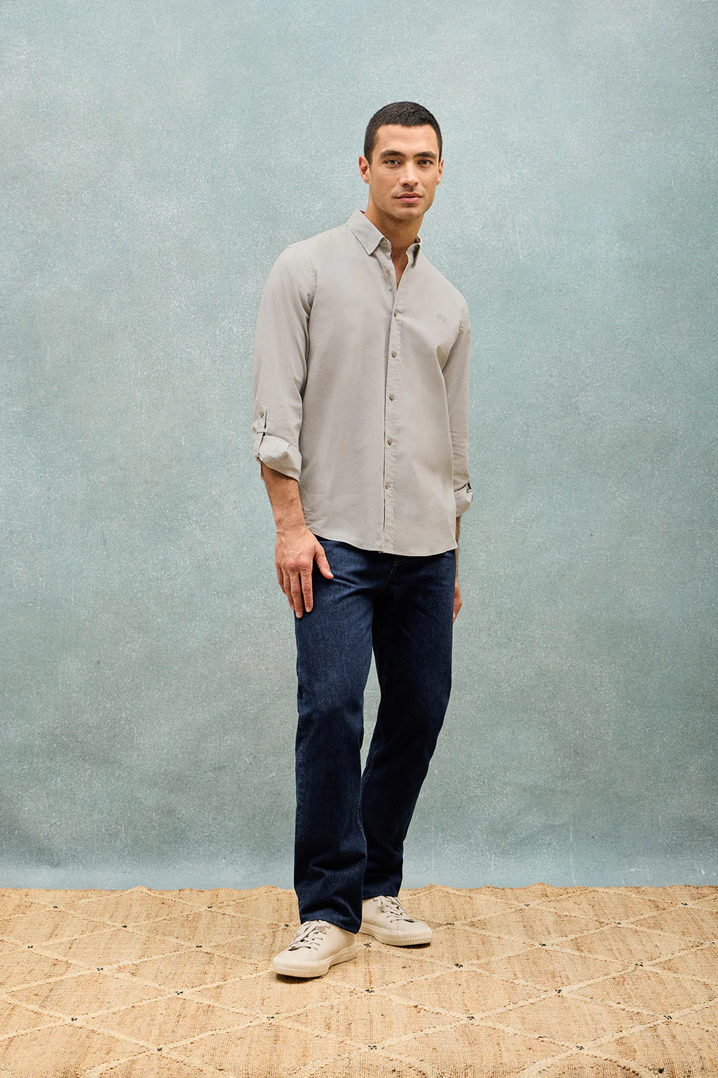 Grey regular-fit shirt in linen and cotton with embroidered logo - Image 13