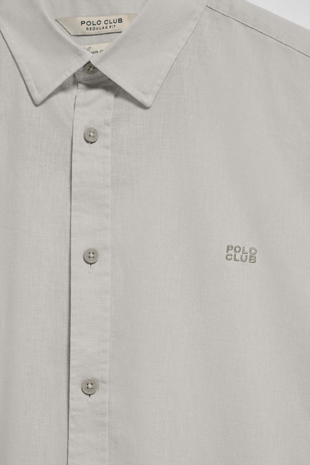Grey regular-fit shirt in linen and cotton with embroidered logo - Image 7