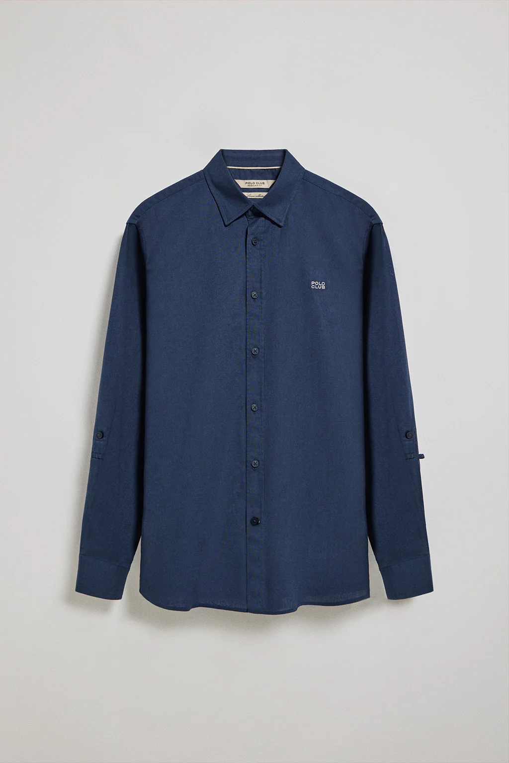Navy-blue regular-fit shirt in linen and cotton with embroidered logo - Image 10