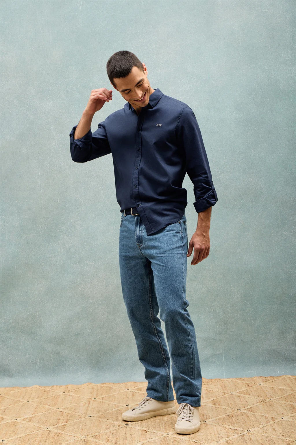 Navy-blue regular-fit shirt in linen and cotton with embroidered logo - Image 13