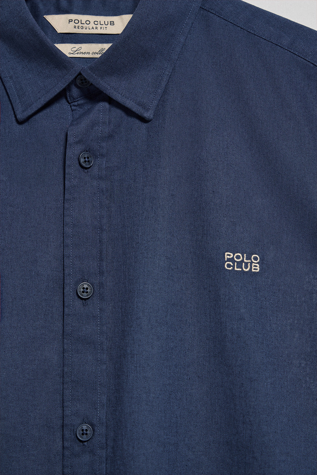 Navy-blue regular-fit shirt in linen and cotton with embroidered logo - Image 7