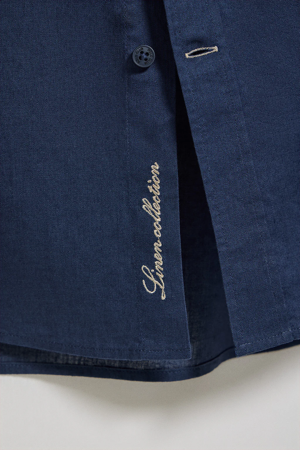 Navy-blue regular-fit shirt in linen and cotton with embroidered logo - Image 9