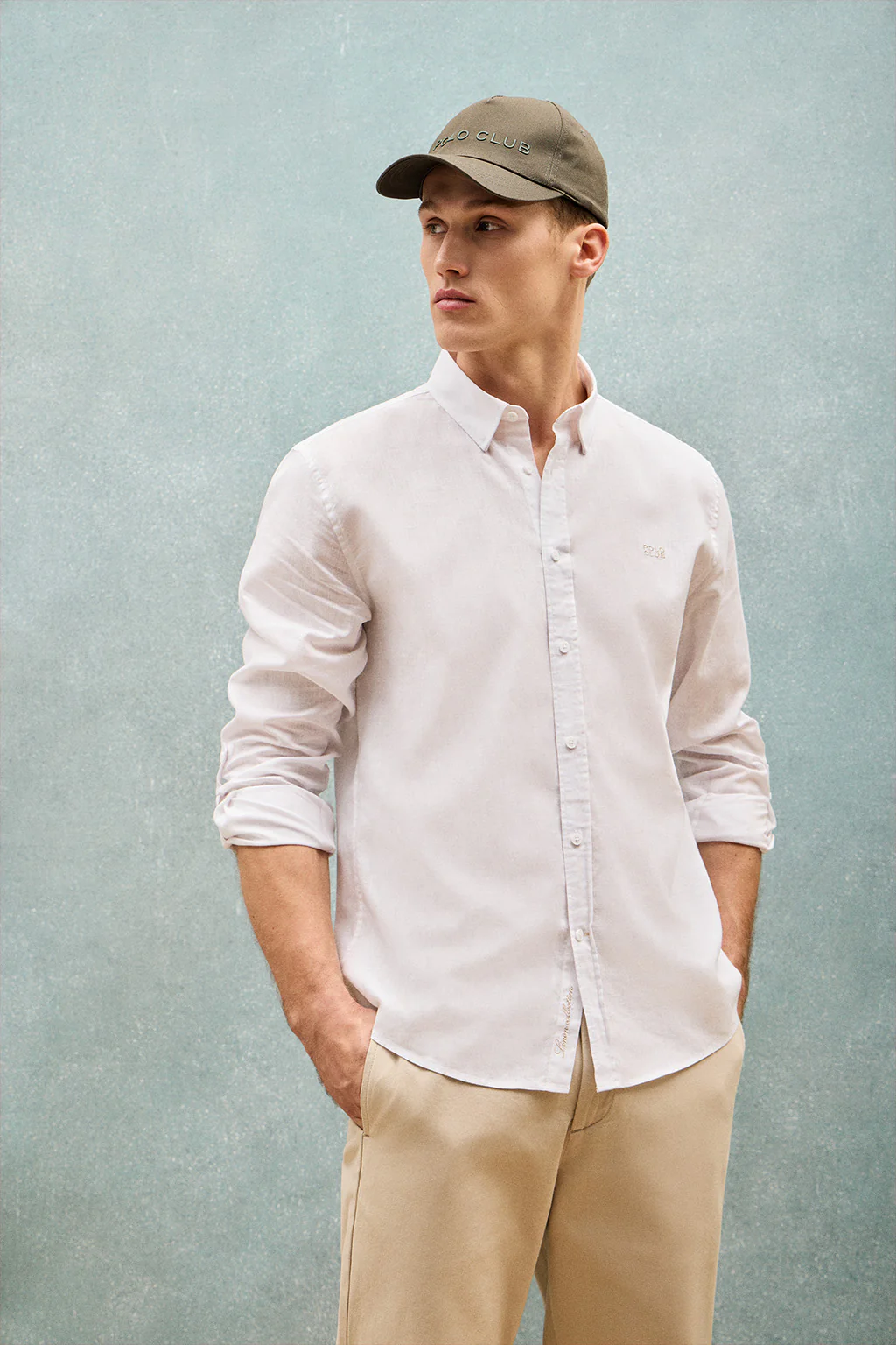 White regular-fit shirt in linen and cotton with embroidered logo - Image 14