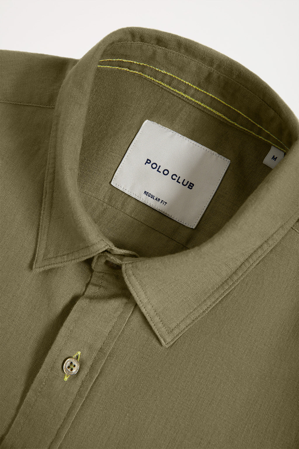 Khaki linen shirt with chest pocket - Image 8