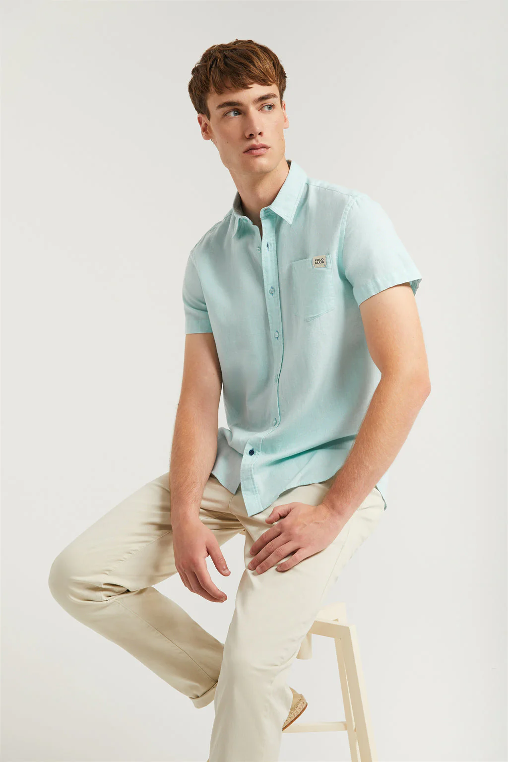 Green linen shirt with chest pocket - Image 4