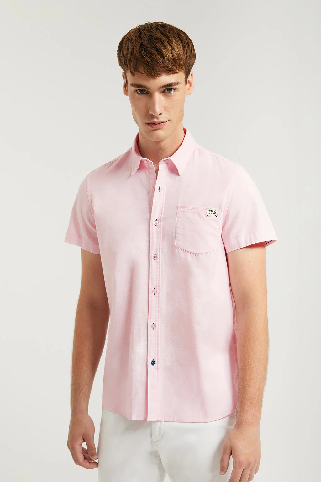 Pink linen shirt with chest pocket