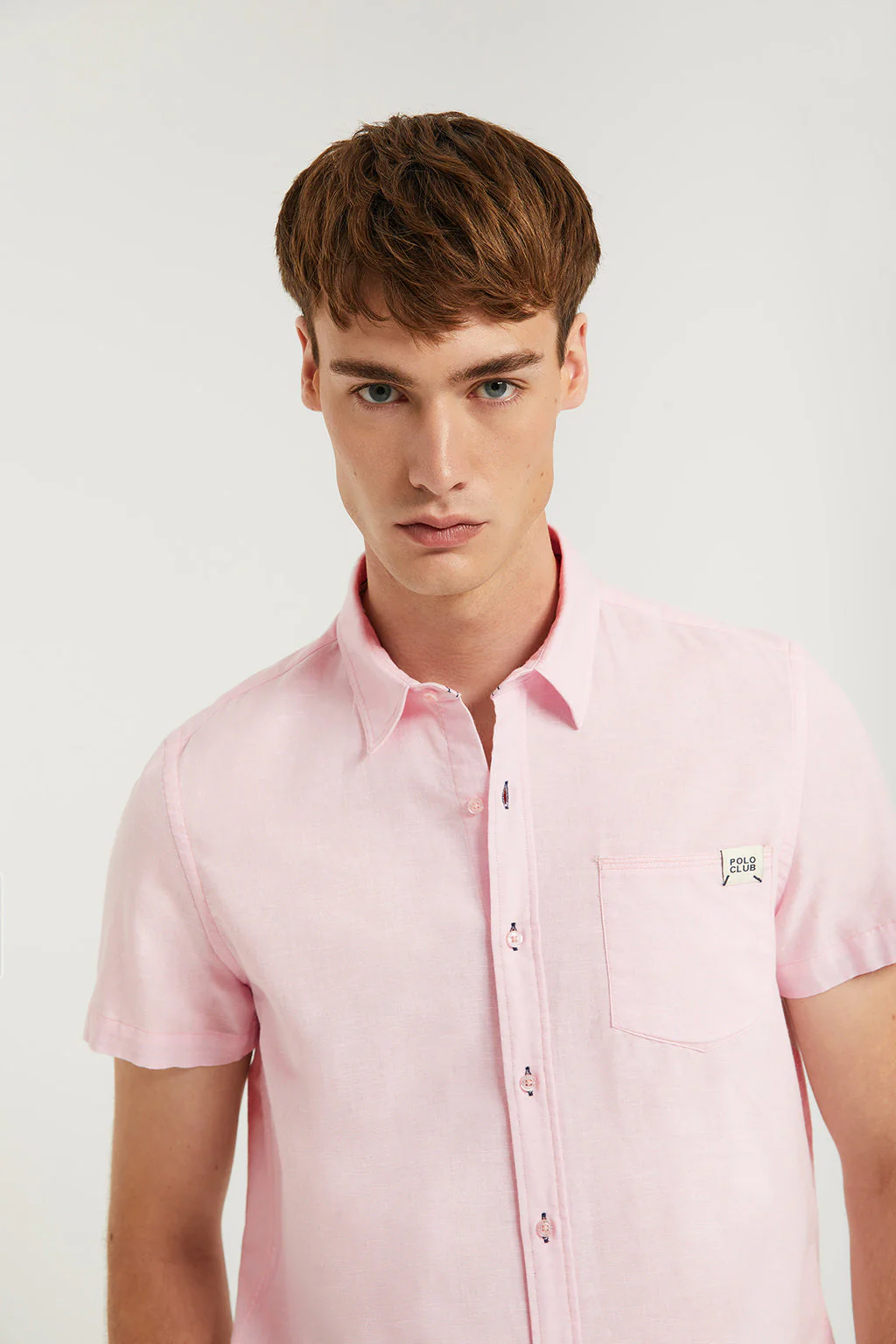Pink linen shirt with chest pocket - Image 2