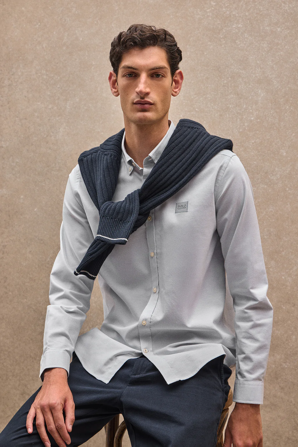 Light-blue regular-fit shirt with buttoned collar and Polo Club logo