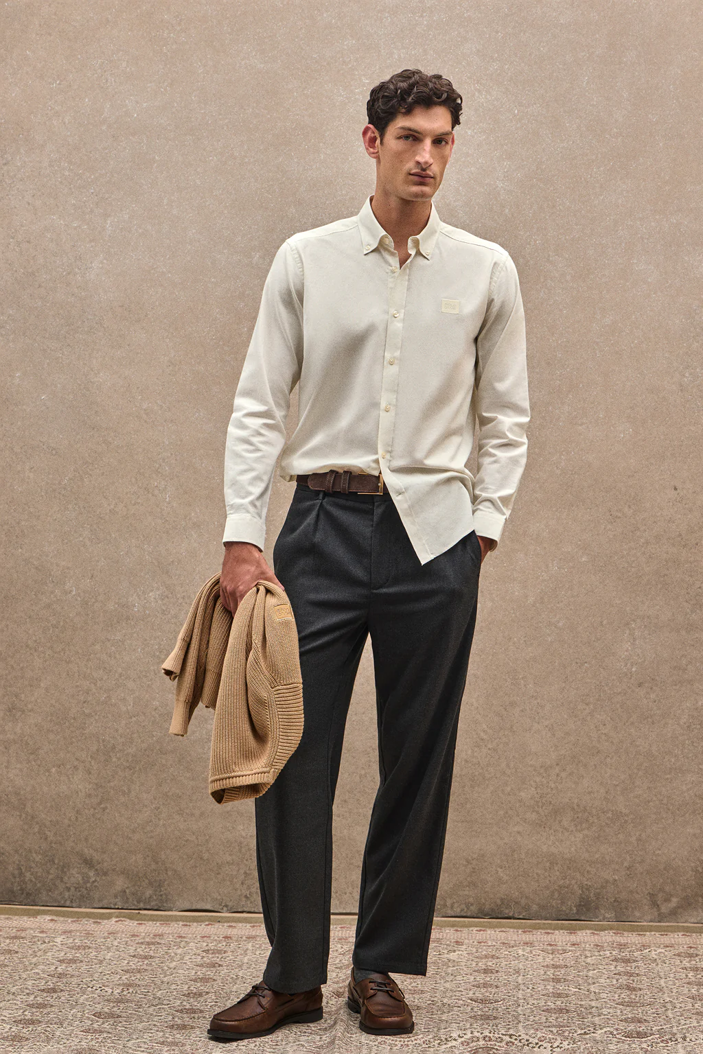 Nude regular-fit shirt with buttoned collar and Polo Club logo - Image 4