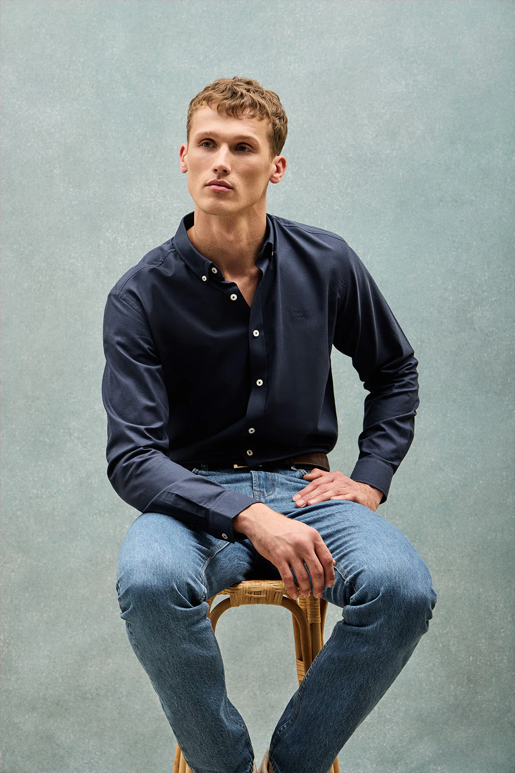 Navy-blue plain Oxford shirt with Polo Club embroidered logo - Image 10