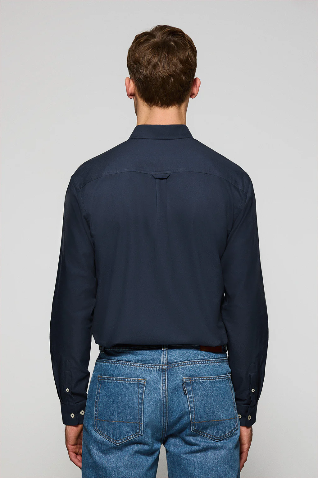 Navy-blue plain Oxford shirt with Polo Club embroidered logo - Image 2