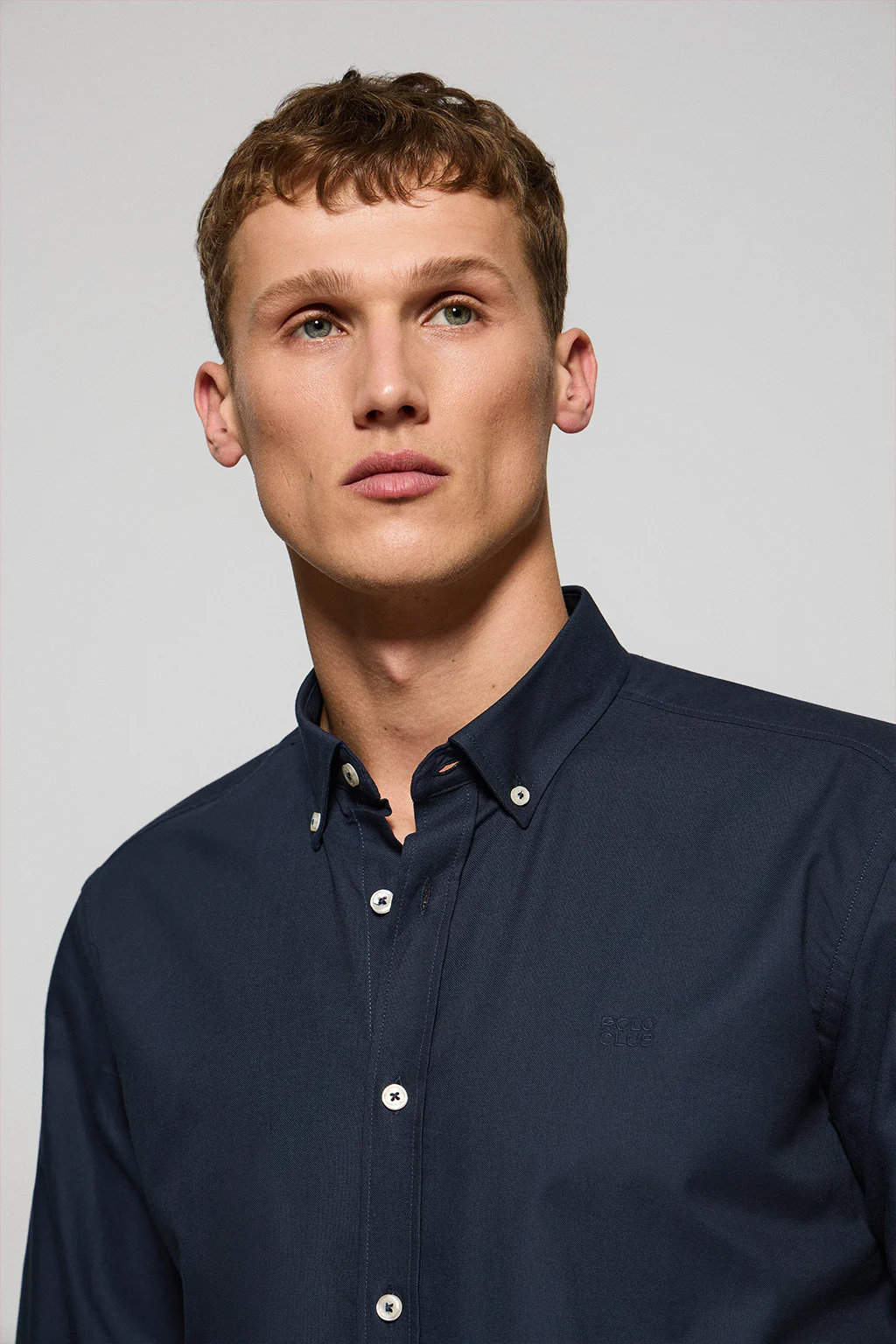 Navy-blue plain Oxford shirt with Polo Club embroidered logo - Image 3