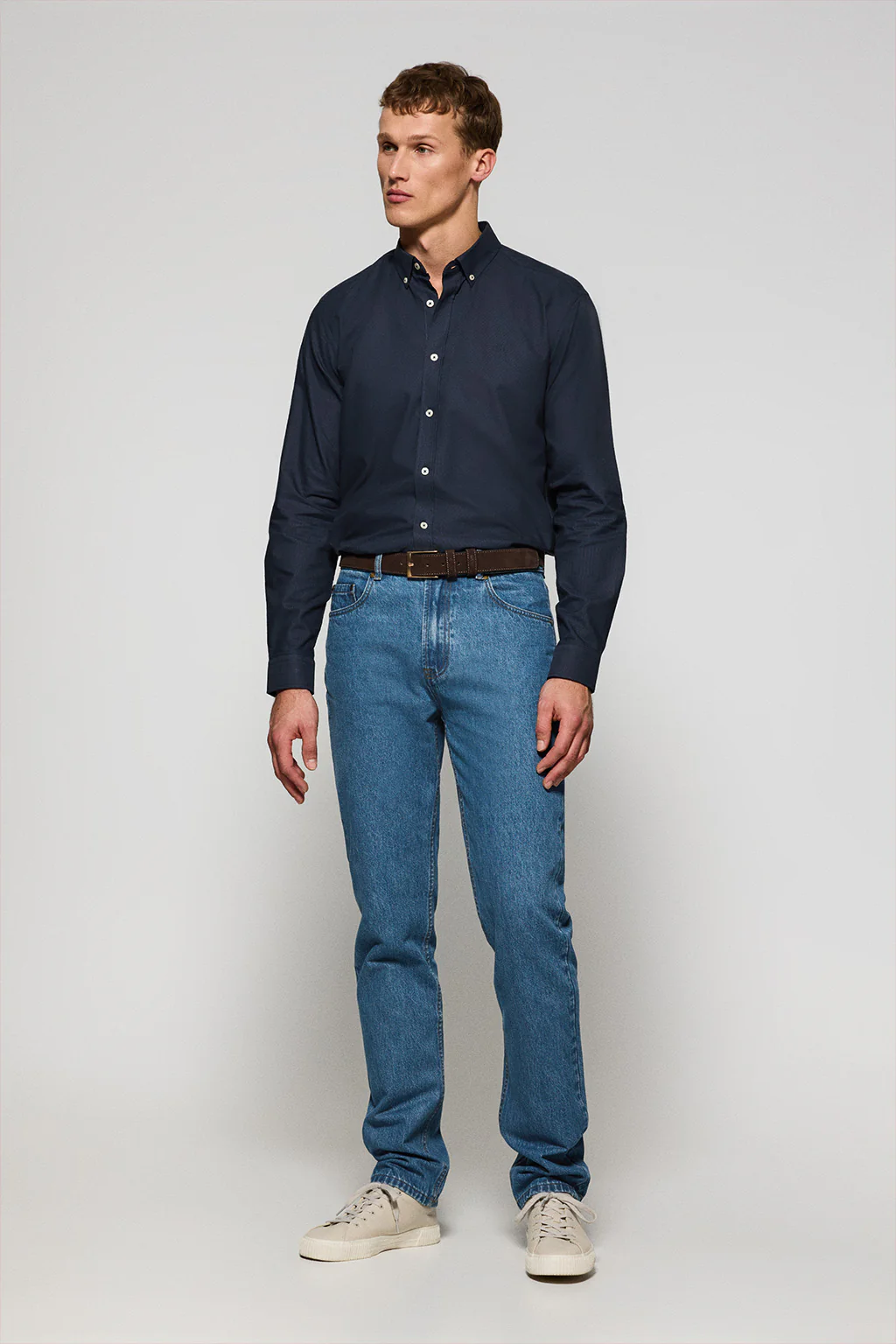 Navy-blue plain Oxford shirt with Polo Club embroidered logo - Image 4