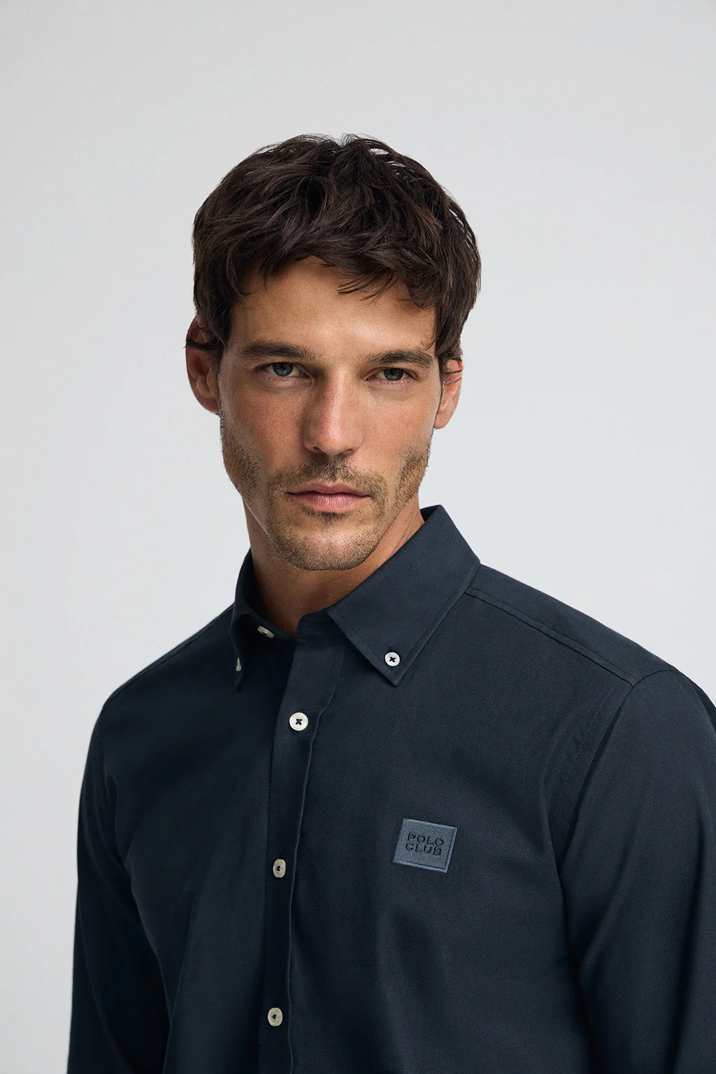 Navy-blue regular-fit shirt with buttoned collar and Polo Club logo - Image 3