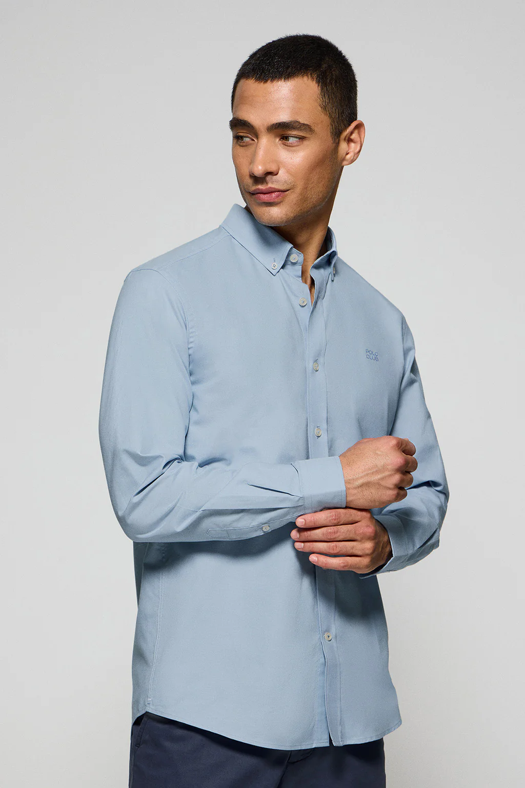 Sky-blue plain Oxford shirt with Polo Club embroidered logo