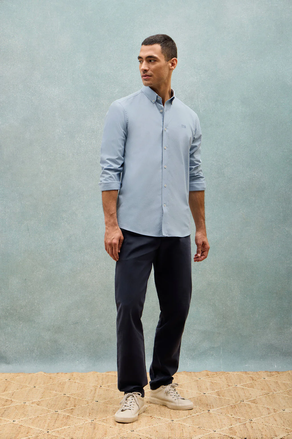 Sky-blue plain Oxford shirt with Polo Club embroidered logo - Image 10