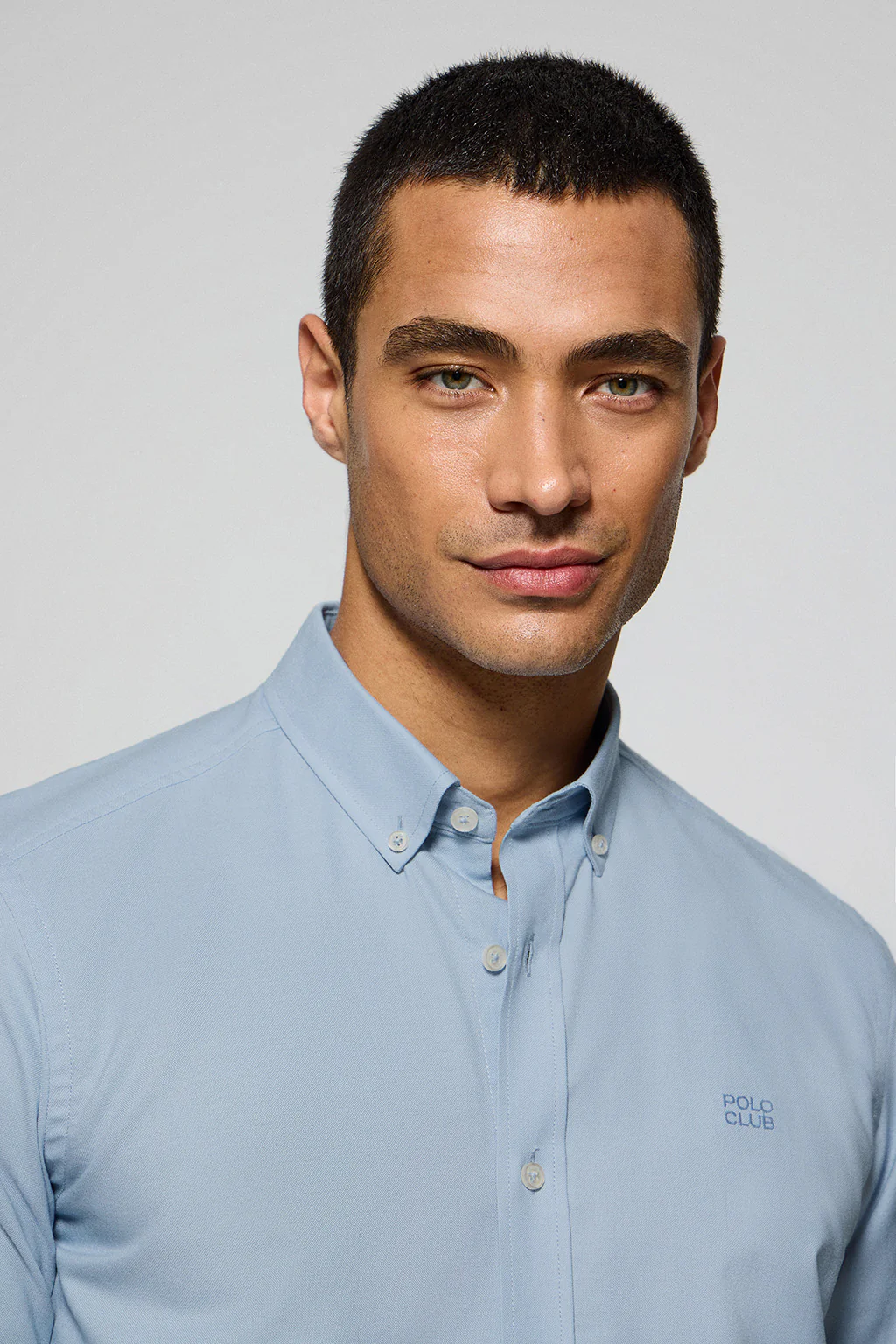 Sky-blue plain Oxford shirt with Polo Club embroidered logo - Image 3