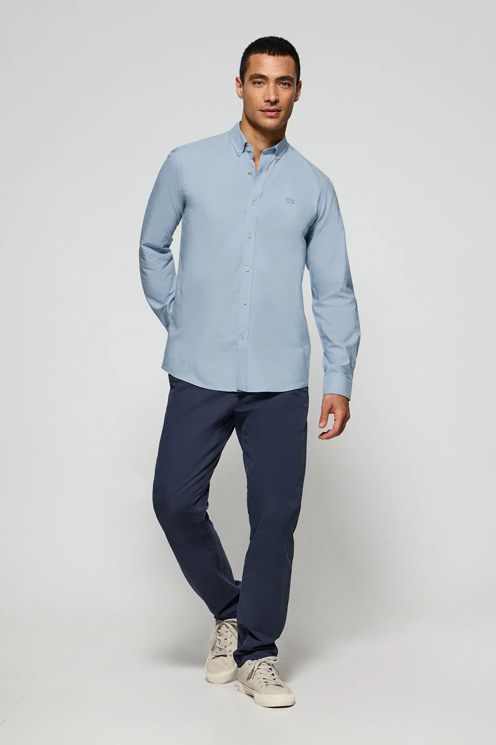 Sky-blue plain Oxford shirt with Polo Club embroidered logo - Image 4