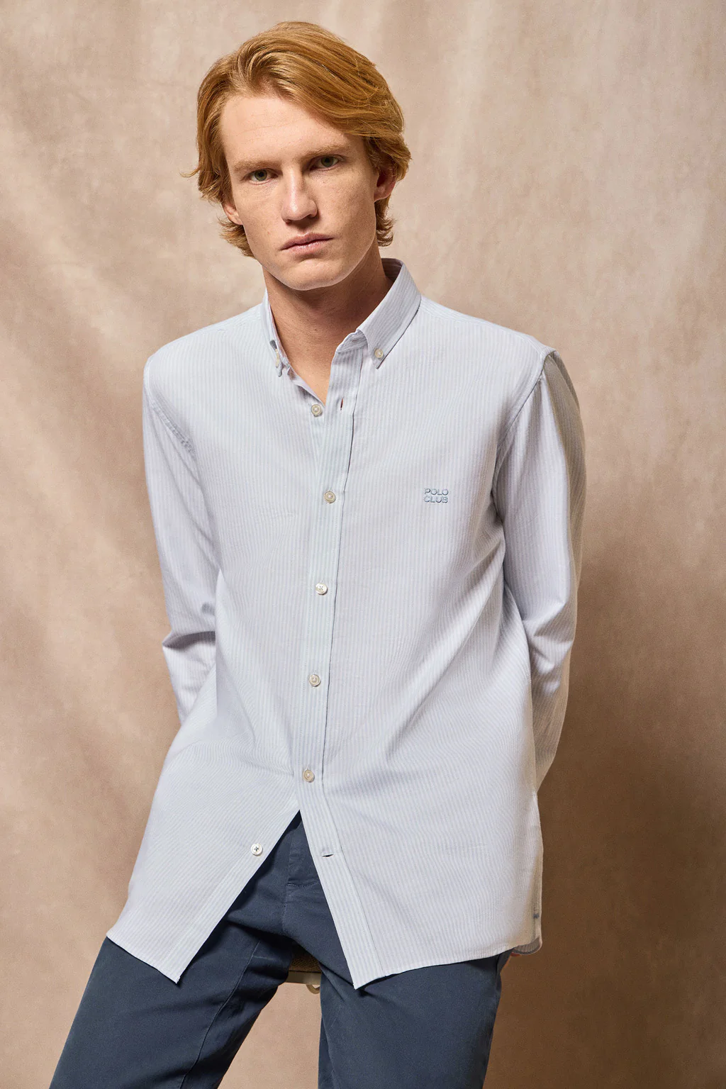 Yale-stripe Oxford shirt light blue with Polo Club embroidered logo