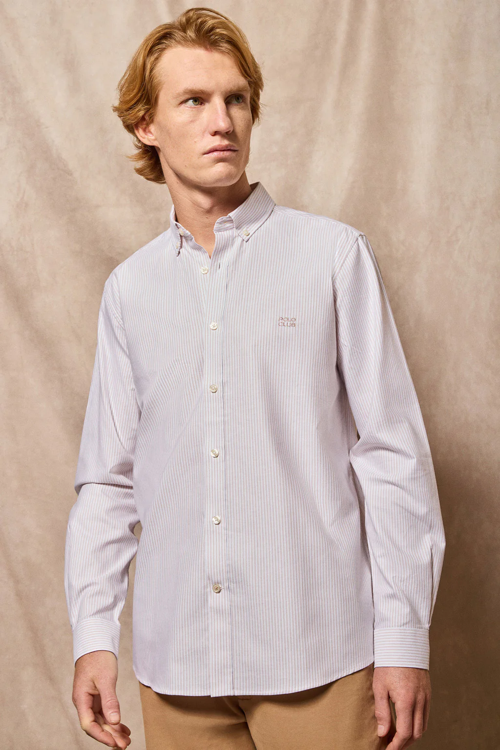 Yale-stripe Oxford shirt light brown with Polo Club embroidered logo - Image 8